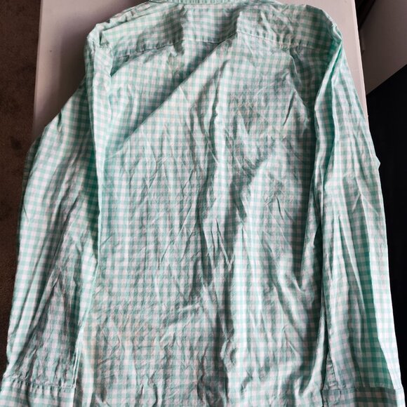 Bonobos Raleigh Gingham Everyday Casual Dress Shirt Large Slim Green and White - Picture 2 of 3